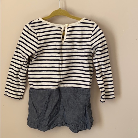 Navy white long sleeved chambray tunic dress - Picture 6 of 9